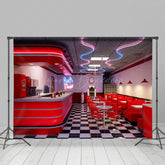 Lofaris Retro Red Rock Diner Plaid Floor Photography Backdrop